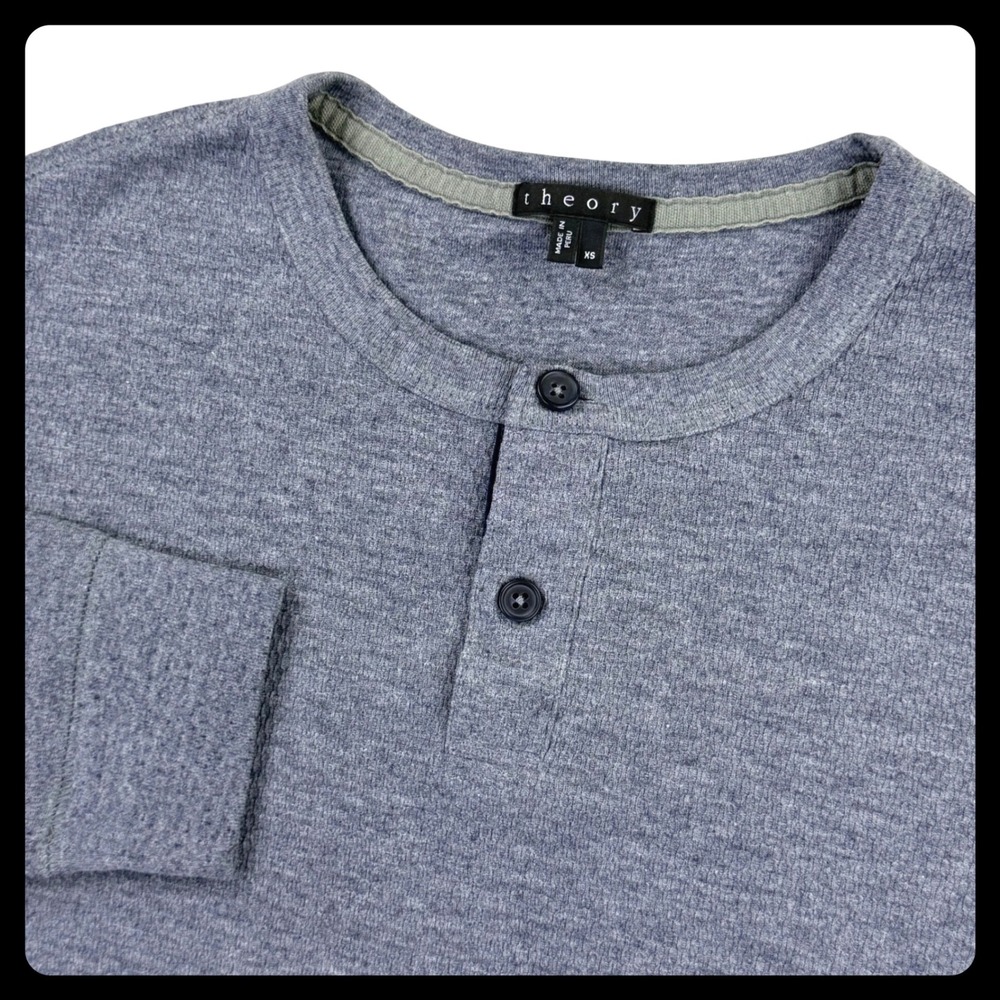 Theory Long Sleeve Henley Shirt Men XS Gray Cotton Layer Sweater Waffle Knit